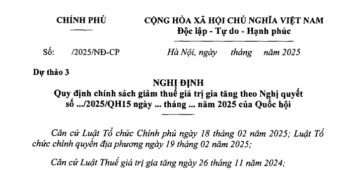 Đã có dự thảo Nghị định về chính sách giảm thuế GTGT (giảm thuế GTGT 2% năm 2025 và 2026)