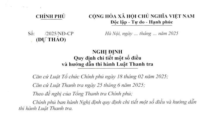 Đã có dự thảo Nghị định hướng dẫn thi hành Luật Thanh tra