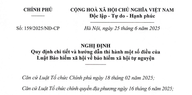 Đã có Nghị định 159/2025/NĐ-CP hướng dẫn Luật Bảo hiểm xã hội về bảo hiểm xã hội tự nguyện