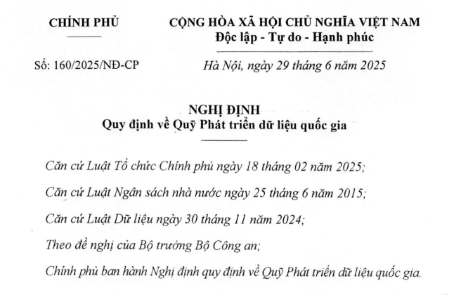 Đã có Nghị định 160/2025/NĐ-CP về Quỹ Phát triển dữ liệu quốc gia