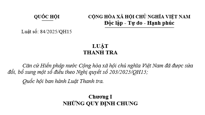 Đã có Luật Thanh tra 2025 Luật số 84/2025/QH15