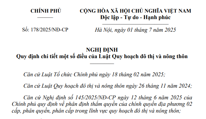 Đã có Nghị định 178/2025/NĐ-CP hướng dẫn Luật Quy hoạch đô thị và nông thôn