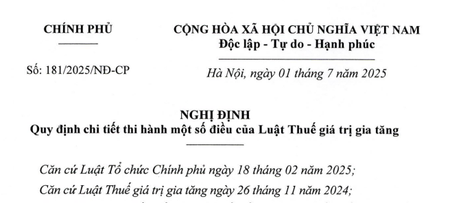 Đã có toàn văn Nghị định 181/2025/NĐ-CP hướng dẫn Luật Thuế giá trị gia tăng 2024