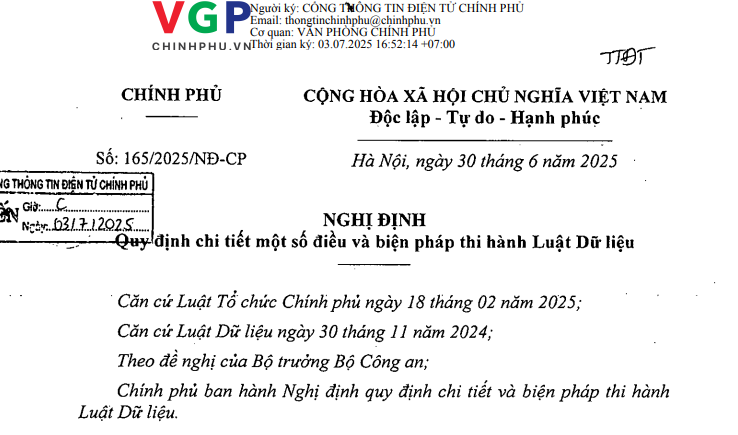 Đã có Nghị định 165/2025/NĐ-CP quy định chi tiết và biện pháp thi hành Luật Dữ liệu