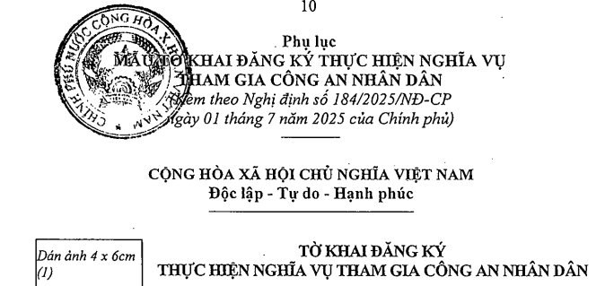 Tải về mẫu tờ khai đăng ký nghĩa vụ Công an nhân dân mới nhất, hướng dẫn điền mẫu tờ khai nghĩa vụ CAND