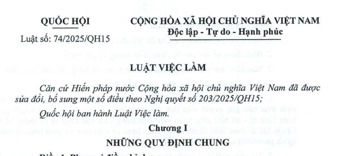 Đã có Luật việc làm 2025 Luật số 74/2025/QH15, Tải về Luật việc làm 2025 file PDF