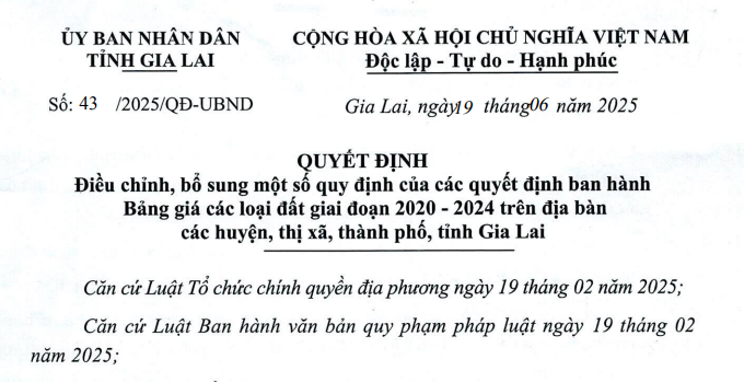 [Cập nhập] Bảng giá đất Gia Lai mới nhất, Bảng giá đất Gia Lai theo Quyết định 43/2025