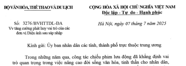 Công văn 3276: Yêu cầu tăng cường phát huy vai trò của các đơn vị Điện ảnh sau sáp nhập