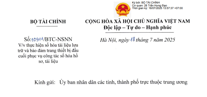 Công văn 10911: Hướng dẫn số hóa tài liệu lưu trữ theo Kết luận 137-KL/TW 