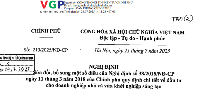 Đã có Nghị định 210/2025/NĐ-CP sửa đổi quy định đầu tư cho doanh nghiệp nhỏ và vừa khởi nghiệp sáng tạo
