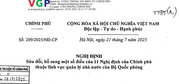 Đã có Nghị định 209/2025/NĐ-CP sửa đổi Nghị định 78/2020 về sĩ quan dự bị Quân đội nhân dân Việt Nam
