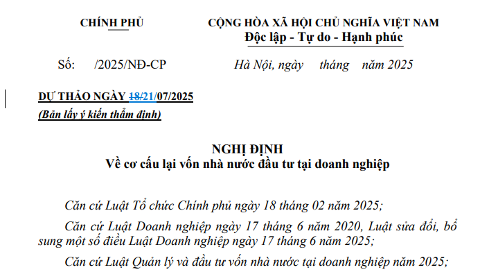 Đã có dự thảo Nghị định về cơ cấu lại vốn nhà nước tại doanh nghiệp
