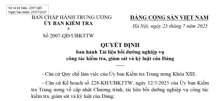 Tải về Bộ tài liệu bồi dưỡng nghiệp vụ công tác kiểm tra giám sát của Đảng