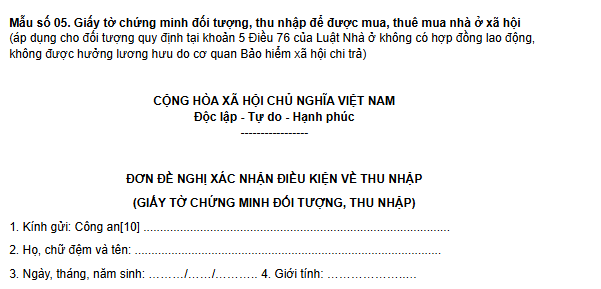 [Tải về] Mẫu giấy tờ chứng minh đối tượng thu nhập để được mua thuê mua nhà ở xã hội mới nhất