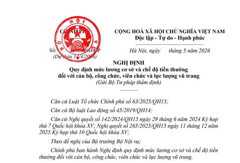 Dự thảo Nghị định tăng lương cơ sở lên 2.530.000 đồng đang được Bộ Tư pháp thẩm định