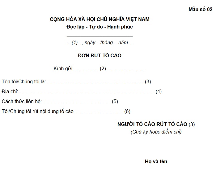 Mẫu đơn rút tố cáo mới nhất theo Nghị định 156/2026/NĐ-CP