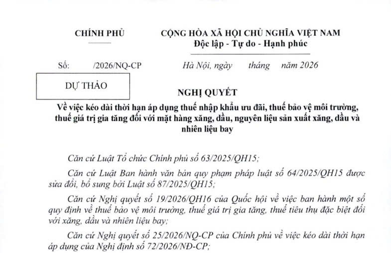 Đã có dự thảo Nghị quyết kéo dài thời hạn giảm thuế xăng dầu đến hết tháng 9 năm 2026