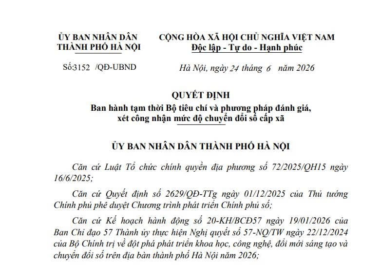 Bộ tiêu chí và phương pháp đánh giá mức độ chuyển đổi số cấp xã tại Hà Nội (tạm thời)