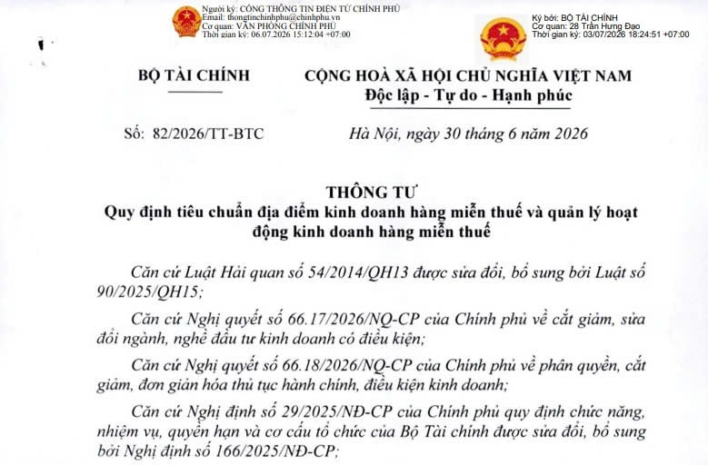 Đã có Thông tư 82/2026/TT-BTC tiêu chuẩn địa điểm kinh doanh hàng miễn thuế từ 01/7/2026