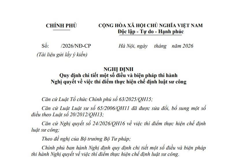 Đã có dự thảo Nghị định về luật sư công