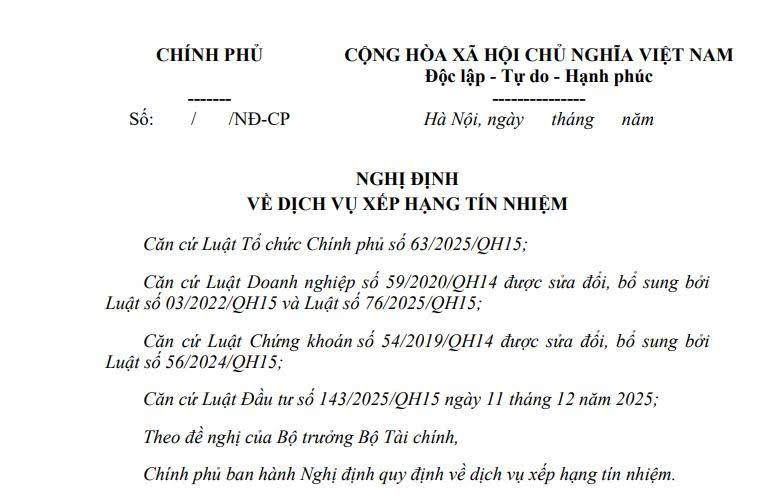 Đã có dự thảo Nghị định quy định về dịch vụ xếp hạng tín nhiệm