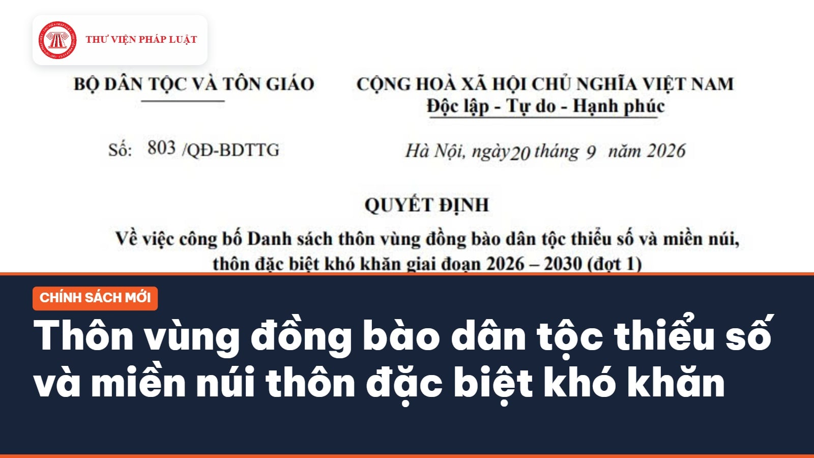 Danh sách thôn vùng đồng bào dân tộc thiểu số và miền núi thôn đặc biệt khó khăn giai đoạn 2026 – 2030 (đợt 1)