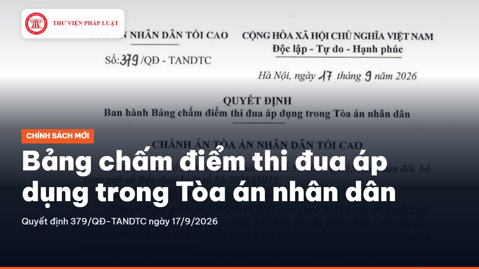 Quyết định 379/QĐ-TANDTC ban hành Bảng chấm điểm thi đua áp dụng trong Tòa án nhân dân