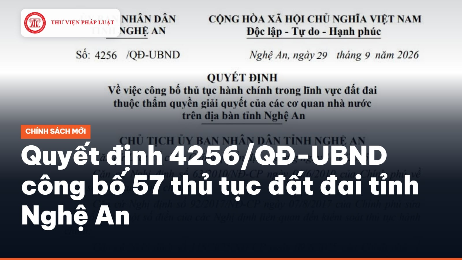 Quyết định 4256/QĐ-UBND công bố 57 thủ tục đất đai tỉnh Nghệ An 