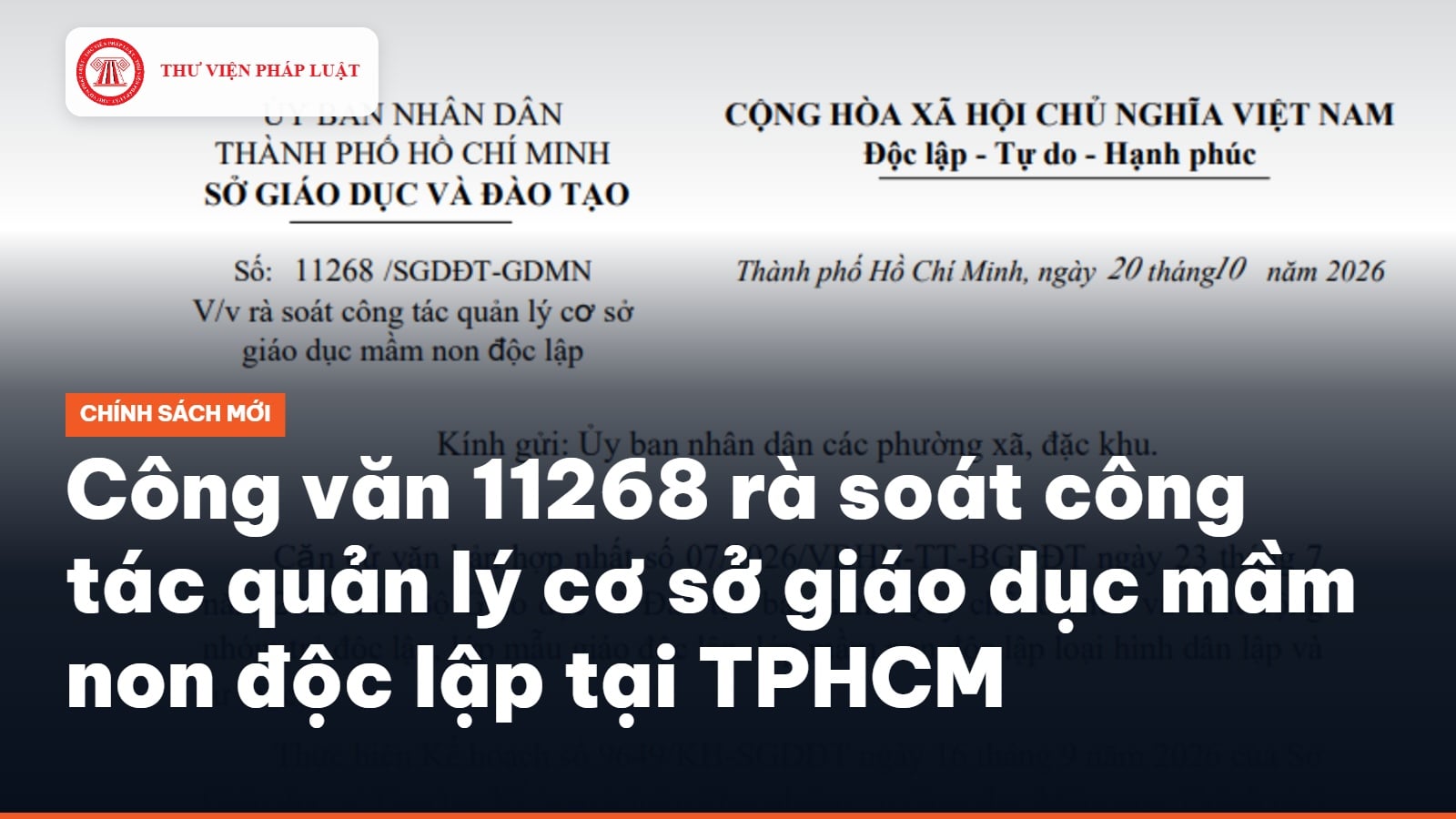 Công văn 11268 rà soát công tác quản lý cơ sở giáo dục mầm non độc lập tại TPHCM