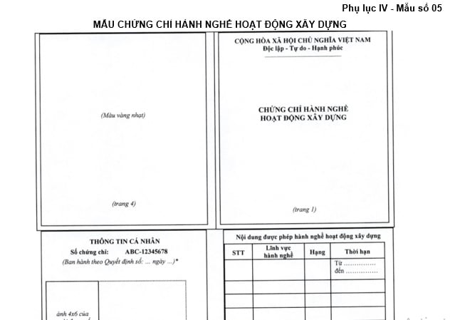 mẫu chứng chỉ hành nghề hoạt động xây dựng