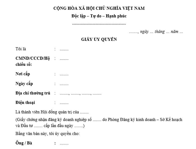 mẫu giấy ủy quyền dự họp