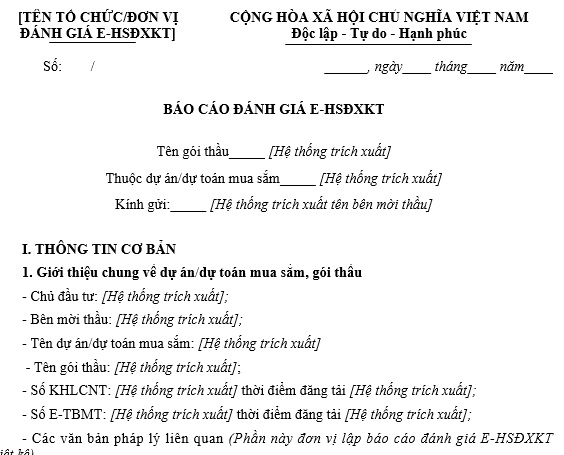 Mẫu báo cáo đánh giá hồ sơ dự thầu gói thầu xây lắp