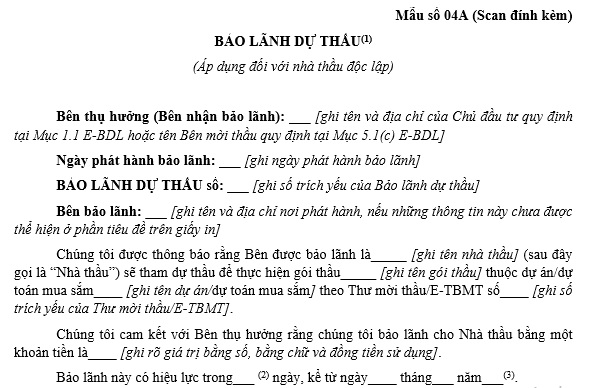 Mẫu bảo lãnh dự thầu mua sắm hàng hóa