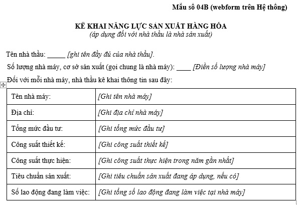 Mẫu kê khai năng lực