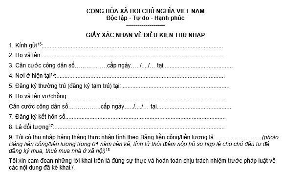 Mẫu xác minh thu nhập