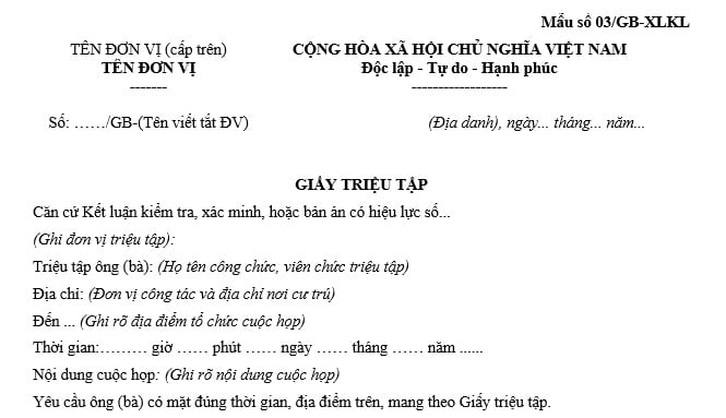 mẫu giấy triệu tập