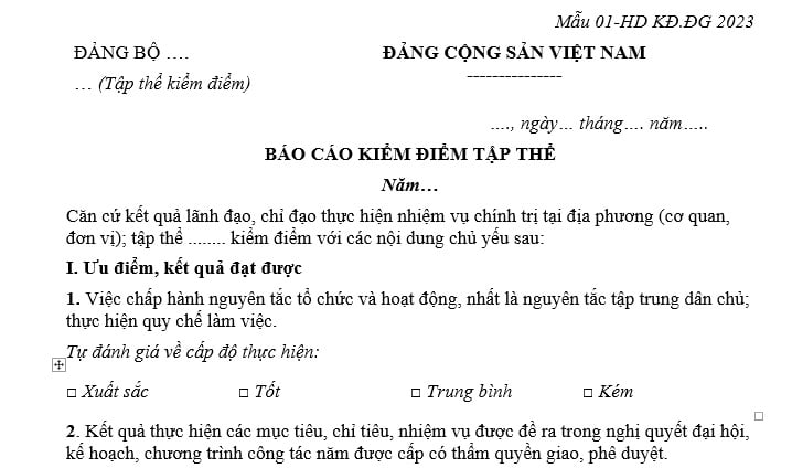 mẫu báo cáo tập thể