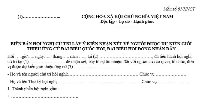 mẫu biên bản hội nghị cử tri