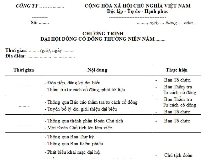 mẫu chương trình họp