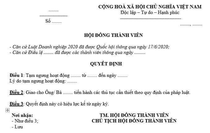 mẫu quyết định số 1