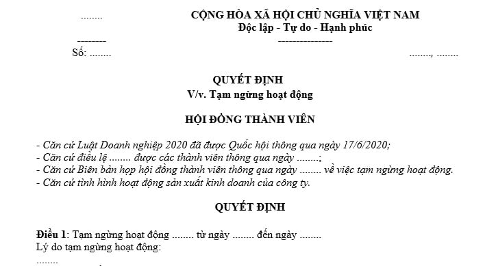 mẫu quyết định số 2