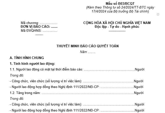 mẫu thuyết minh báo cáo quyết toán