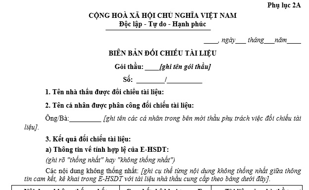 Mẫu biên bản đối chiếu tài liệu