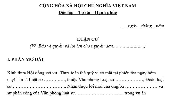 bản luận cứ bảo vệ nguyên đơn