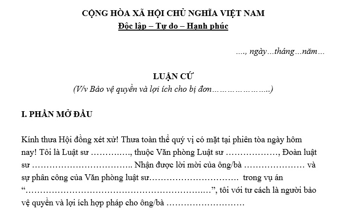 mẫu bản luận cứ bảo vệ cho bị đơn