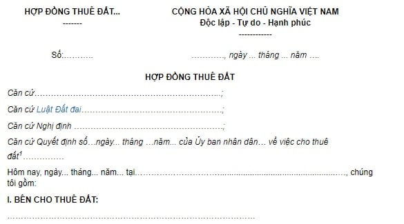 mẫu hợp đồng thuê đất nông nghiệp