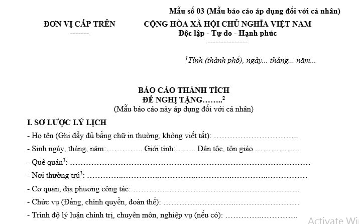 Báo cáo thành tích cá nhân de nghị UBND tỉnh tặng Bằng khen