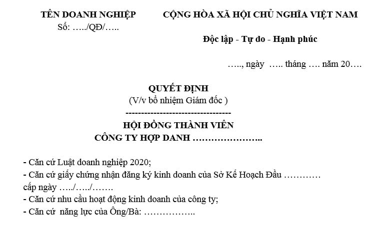 quyết định bổ nhiệm giám đốc công ty hợp danh