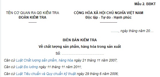 mẫu biên bản kiểm tra chất lượng