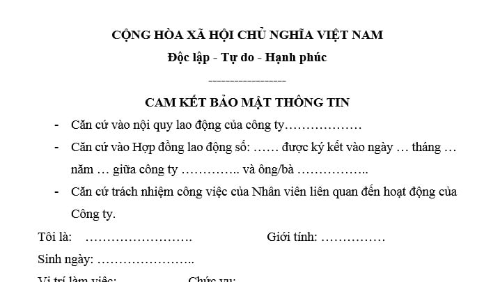 mẫu cam kết 1